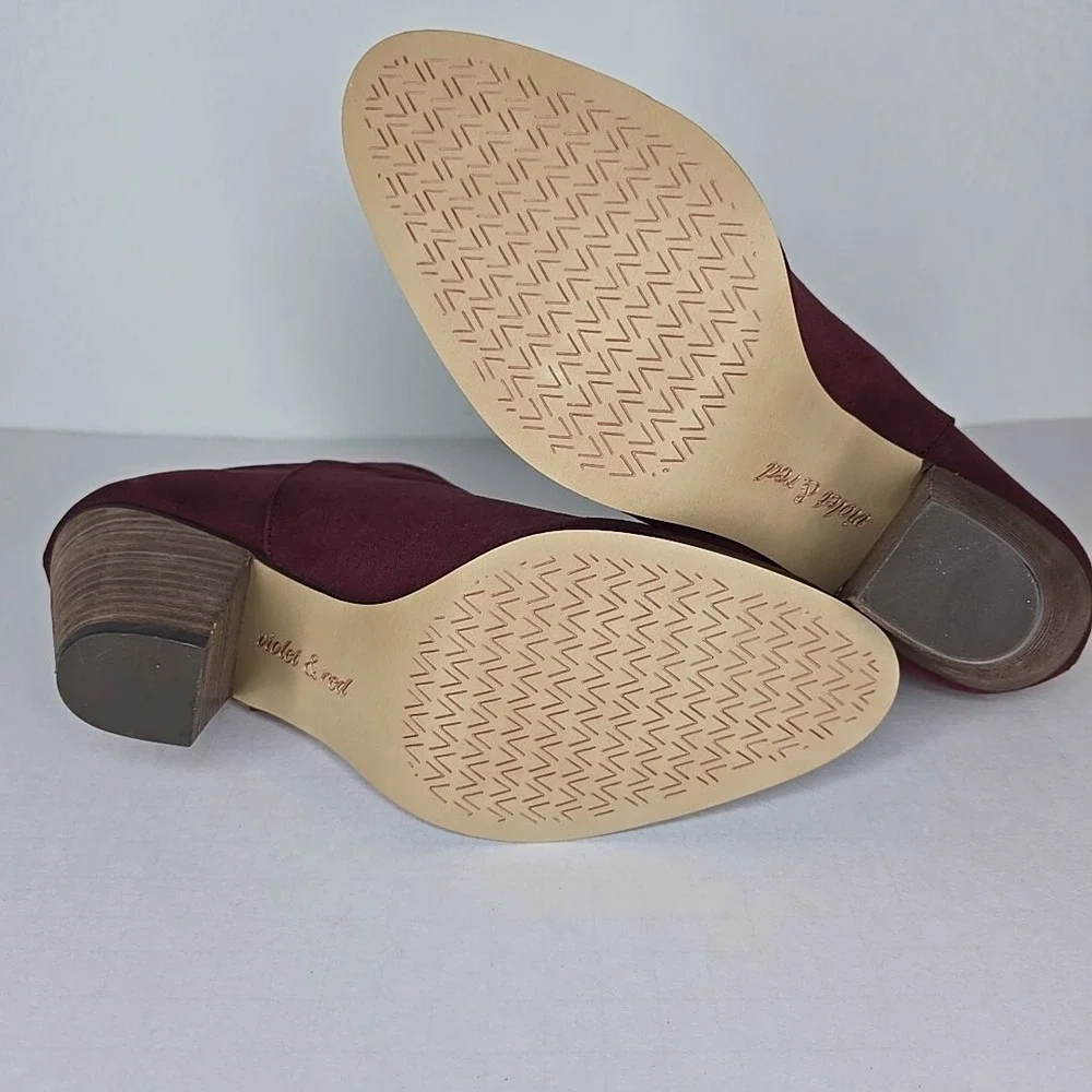 Violet & Red Womens Boot Jackson Booties 7.5 Burgundy Red Heeled Ankle Lazer Cut - Picture 8 of 10